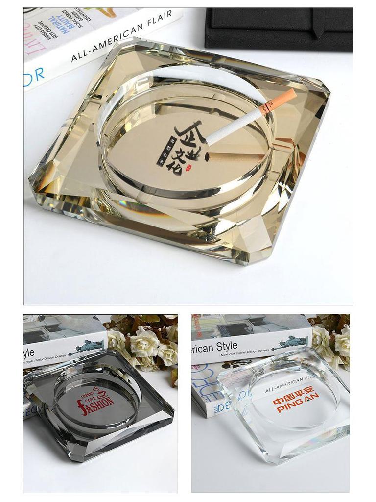 Premium Crystal Ashtray for Home and Office with Custom Logo Engraving - Elegant Gift for Living Rooms, KTV, and Corporate Settings