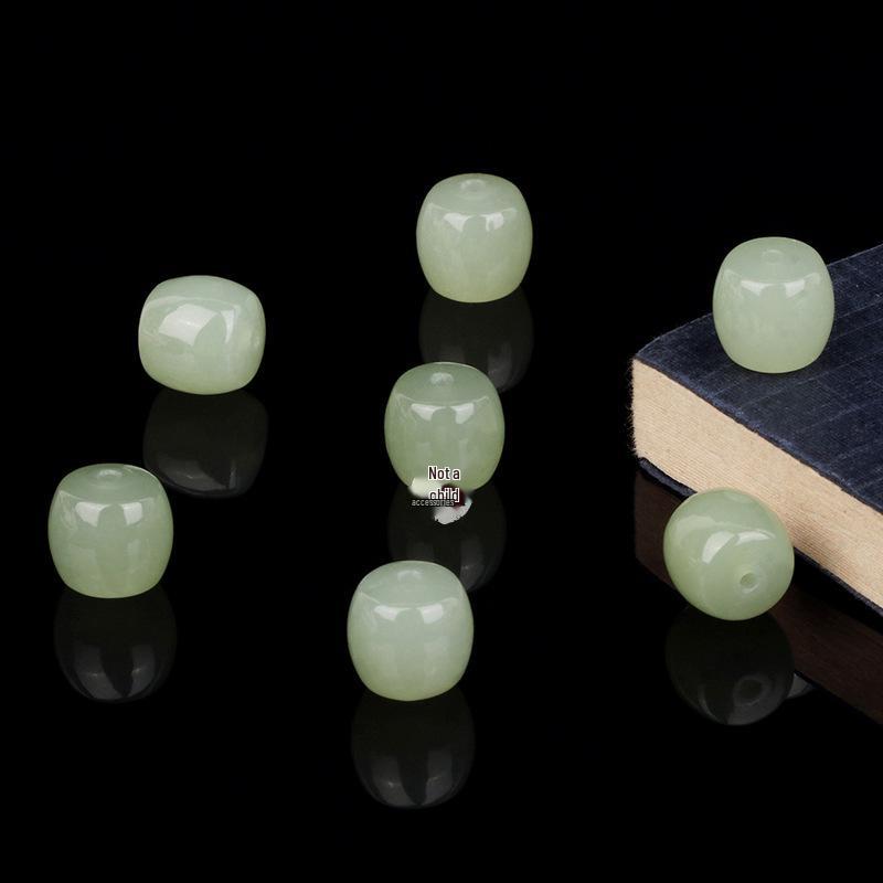Natural Hetian Jade Green Barrel Beads Bracelet, DIY White Jade Hand String