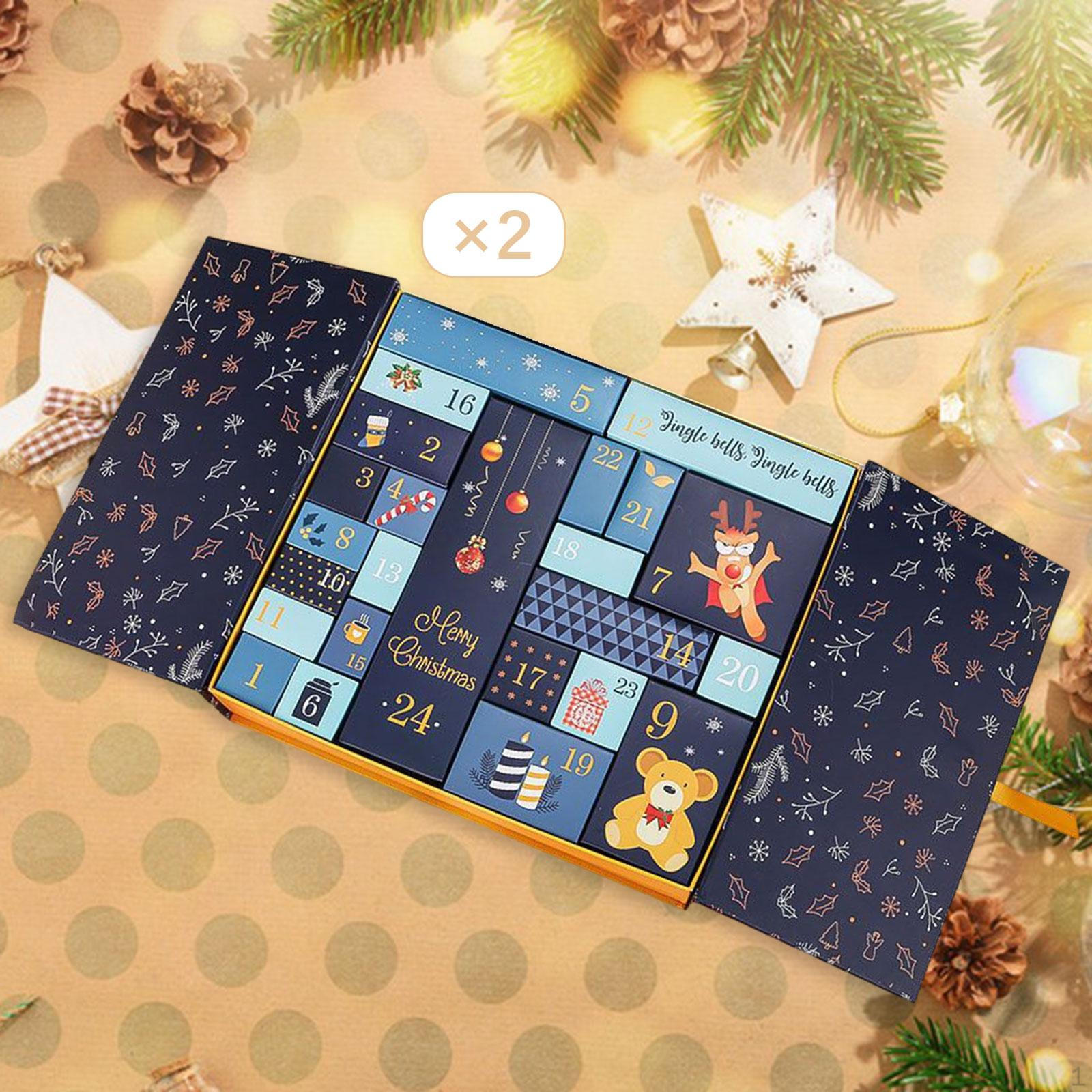 

2x Рождественский календарь обратного отсчета Подарочная коробка 24 ящика для гостиной Праздник синий