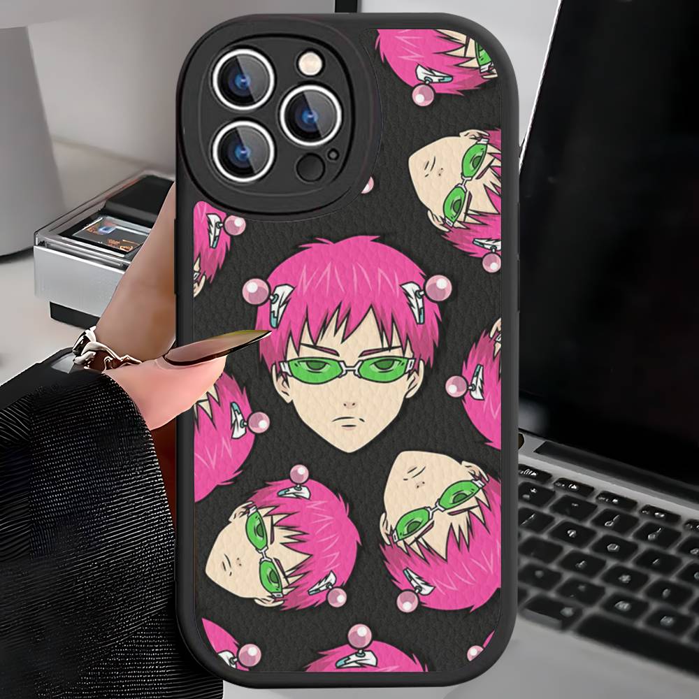 Anime Saiki Kusuo Phone Case For IPhone 16 15 14 11 12 13 Pro Max Plus Back Leather Shell