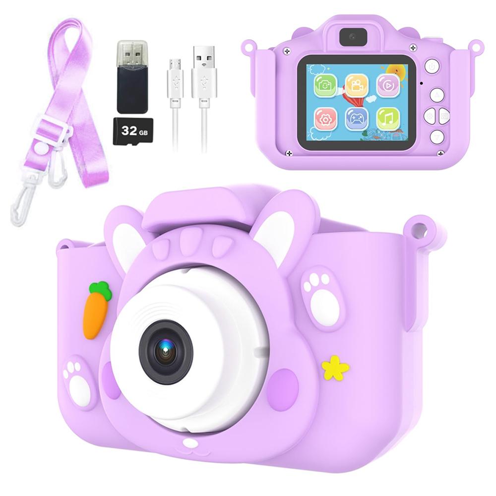 

x11s Cartoon Rabbit Shaped Kids Camera Toy Children Photo Video Recorder with 32G Memory Card Purple