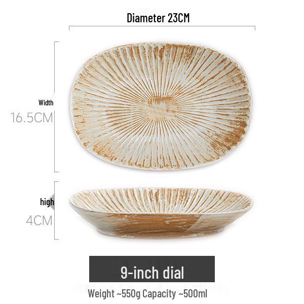 Retro Hand-Brushed Coarse Pottery Salad Plate: High-Style Tableware for Home and Homestay.