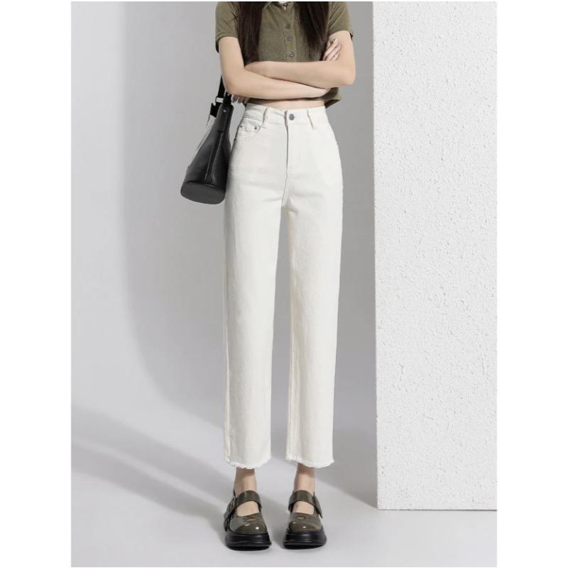 

Весенне-осенние женские джинсы Tide, прямые брюки с высокой талией, простые брюки длиной девять десятых 2XL бежевый