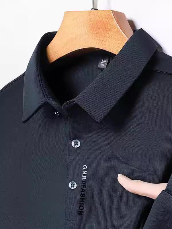 210g Men's Plus Size Embroidered Lapel Polo Shirt - Casual, Non-Iron, Dad Style