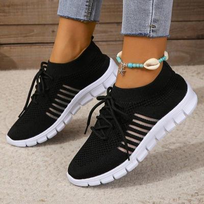 Spring Summer and Autumn Footwear Women's Shoes with Woven Mesh Breathable Sports Shoes Deep Lace-up Muffin Bottom Casual Shoes and Women