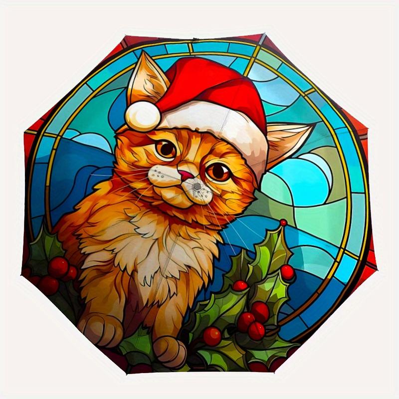 1pc Christmas Cat Design Automatic Opening/Closing Folding Umbrella with 83 Ribs, Plastic Handle, Windproof Portable Sunshade Umbrella y250726123
