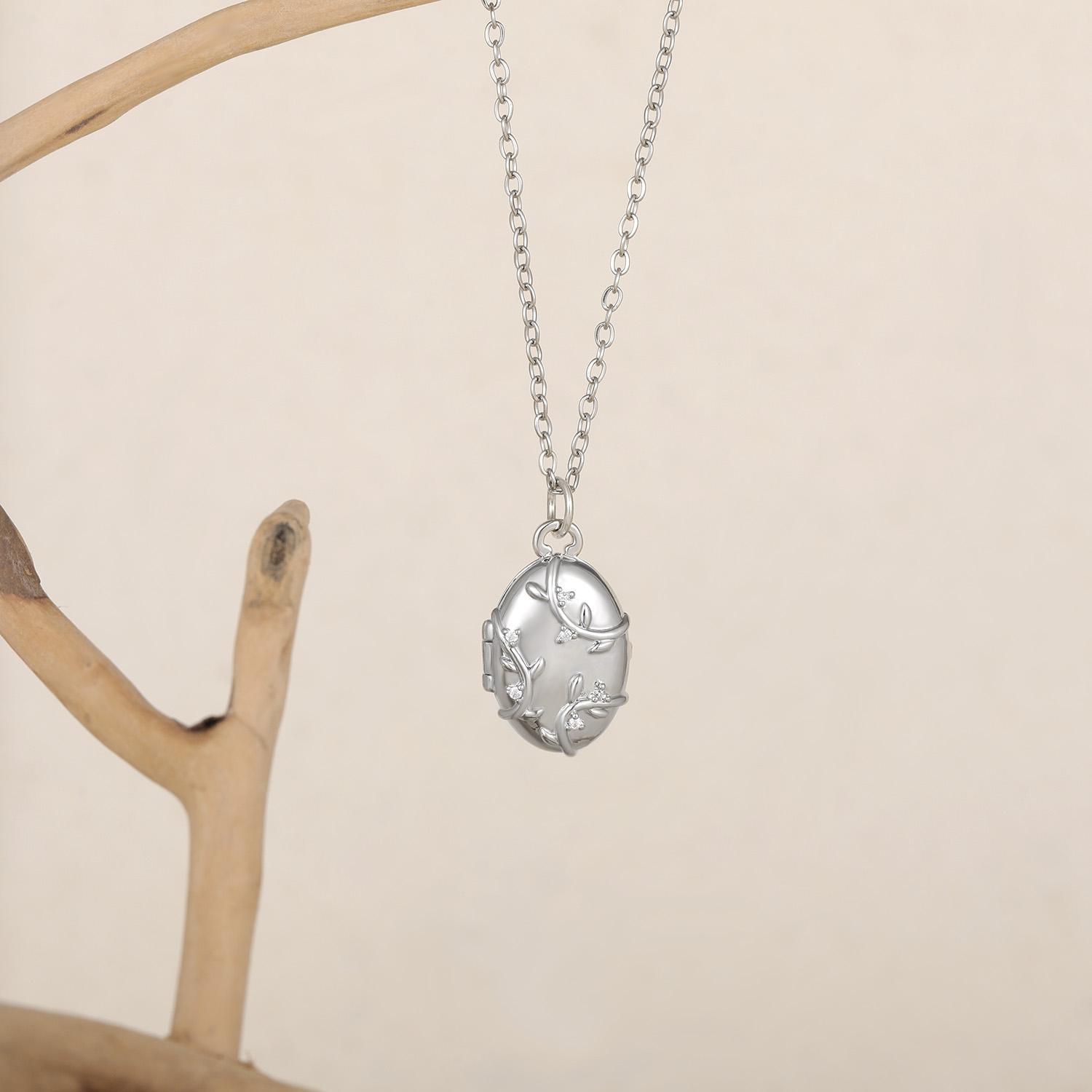 Fashion Vine Leaf CZ Zircon Oval Pendant Open Photo Frame Necklace for Women 18k Gold Plated Chain Trendy Charm Jewelry серебряный