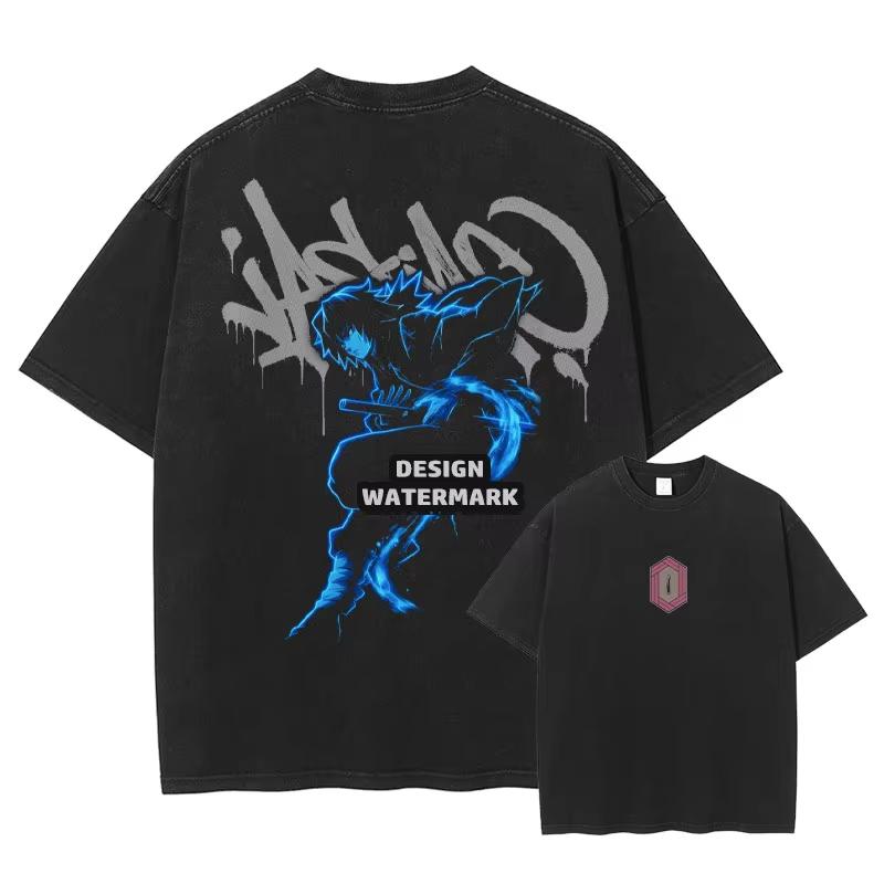 Japanese Anime Demon Slayer Pattern Washed Tshirt for Unisex and Women with Printed Pattern Unisexs Anime Fan Tshirt