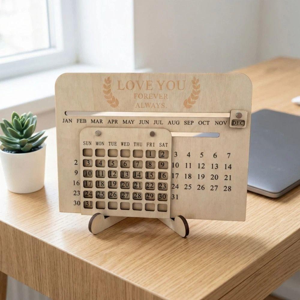 DIY Wooden Sliding Calendar Handmade Eternal Calendar Desktop Desk Calendar  Tabletop Decor