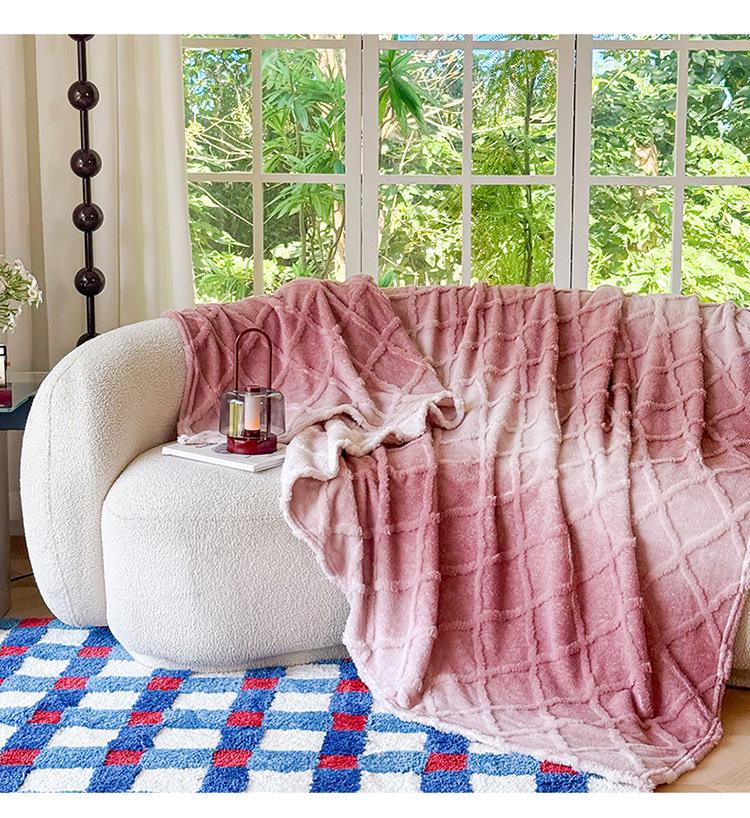 Gradient Plaid Velvet Taffeta Blanket for Bedroom, Living Room, Office, or Nap.