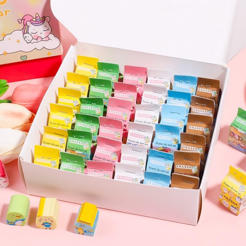 Cute animal eraser milk colorful learning set of set, carton-shaped packaging, stationery, children's supplies, 6.