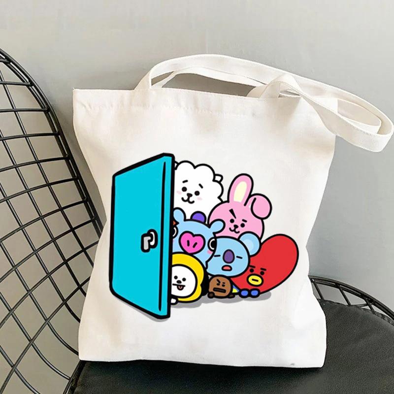 Korean Style Cartoon Print Tote Bag for Women Men Large Capacity Oxford Cloth Shoulder Crossbody Bag Fashionable Commute Backpack KTB