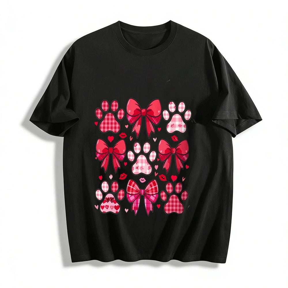 Heart Plaid Paw Print Bow Graphic Casual Top Pure cotton T-shirt XXS
