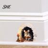 Adhesive Free Window Clings 3D Mouse Hole Wall Decals, Peel And Stick Cute Cartoon Mice Reading Sticker, Decorative Durable Stickers Vinyl for