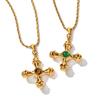 18K Gold Plated Minimalistic Cross Pattern Design Tarnishproof Stainless Steel Inlay Natural Stone Pendant Charm Lady Necklace