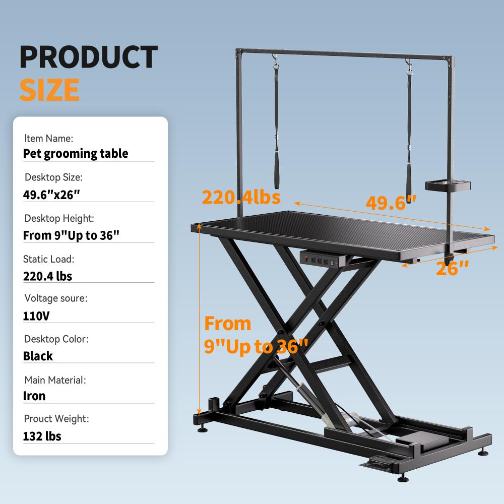 Professional Electric Dog Grooming Table - Heavy Duty, Height Adjustable Pet Grooming Table W/Leveling Wheels, Dog Grooming Arm