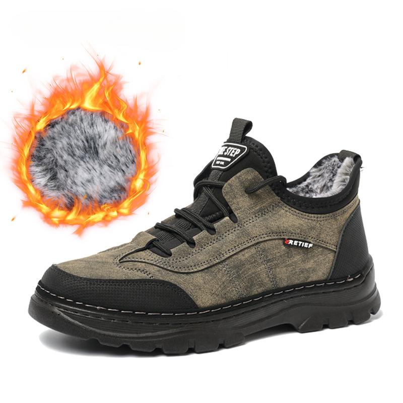 

Зимние теплые ботинки для снега для мужчин, водонепроницаемые короткие ботинки, мужские ботинки с подкладкой из искусственного меха, противоскользящие, со шнуровкой, для работы на открытом воздухе, для походов и треккинга 44 серый