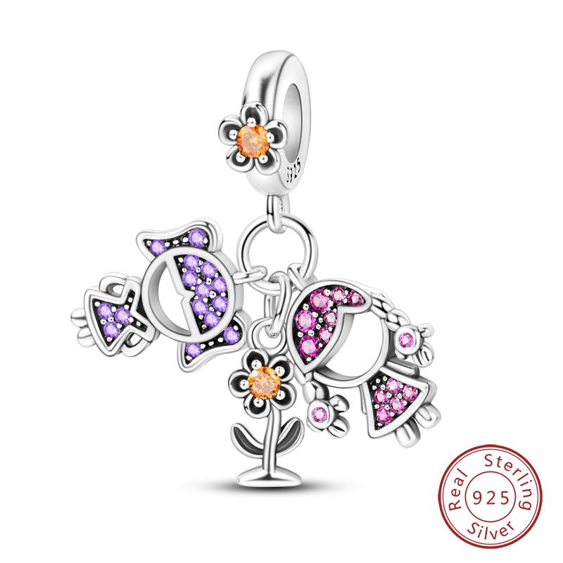 100% Copper Sisters Best Friends Series Charms Pink Heart Rose Beads Fit Qikaola Bracelet Diy Birthday Jewelry Gift