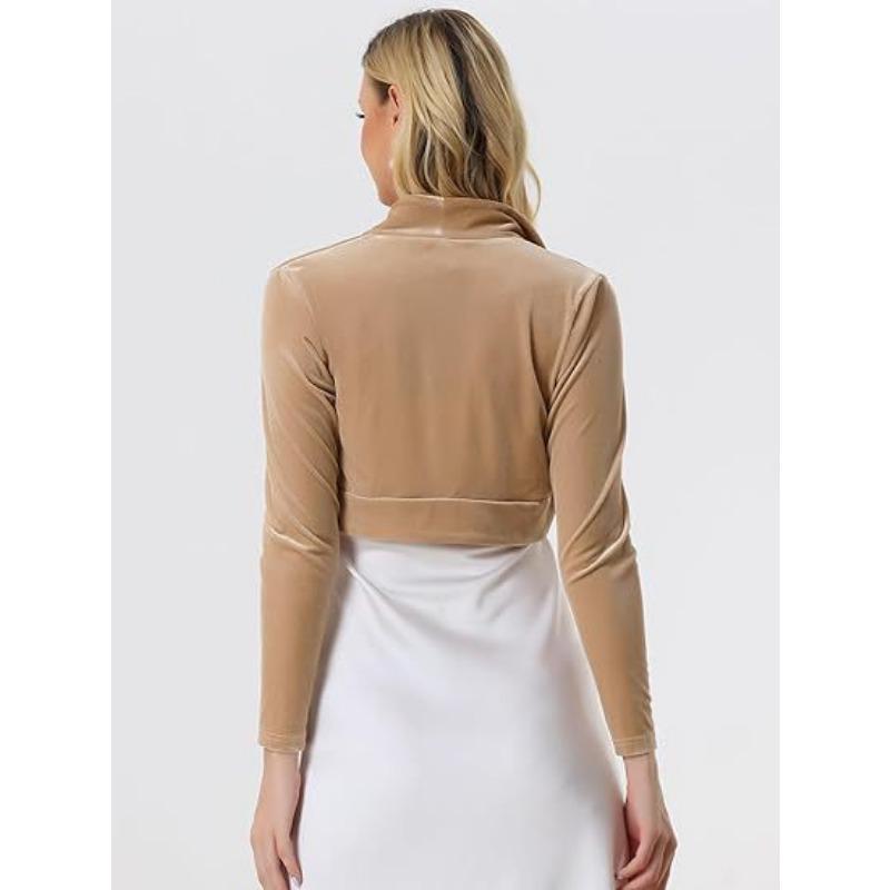 Women S Long Sleeve Velvet Open Front Short Cardigan For Cocktail Party