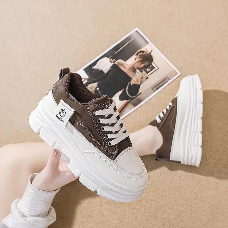 Fashion Key Height Perforated Runners Women Vulcanize Gray Sneakers Red White Shoes Sports Footwears Traning Brand Name