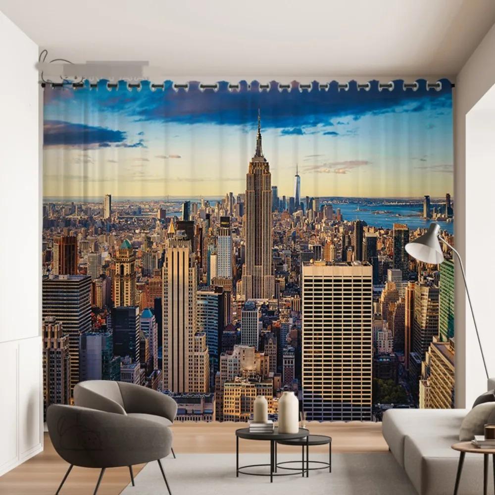 3d Stereo City Night View Curtain City Scenery Live Background Curtain Bar Restaurant Restaurant Floor-to-ceiling Window Cortina
