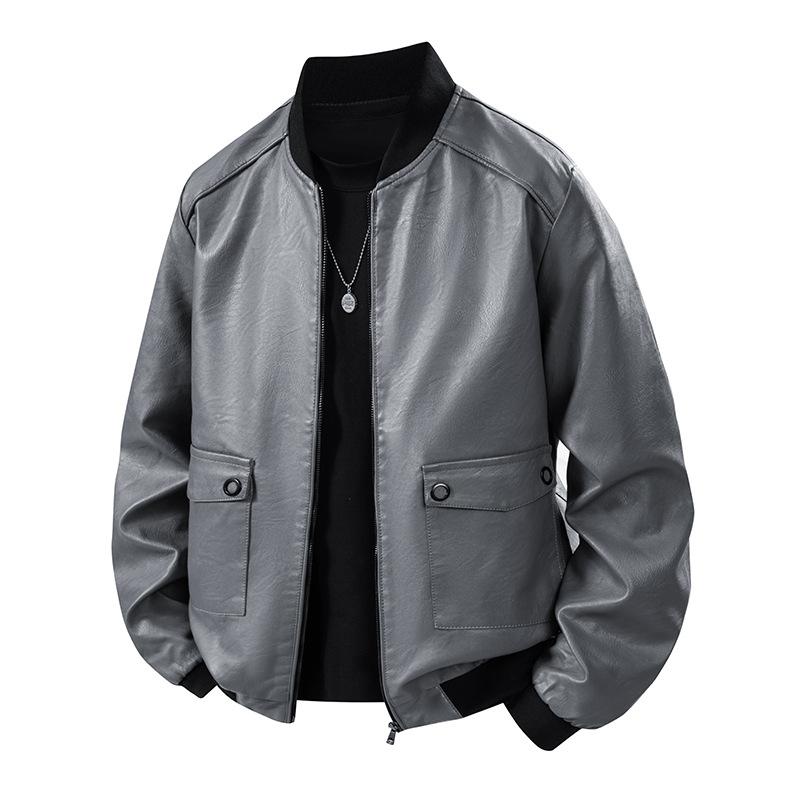 

Мужская тонкая кожаная куртка для мотоциклистов на весну и осень, мужская корейская версия, приталенная, с лацканами, повседневный топ, куртка из искусственной кожи XXXXL серый