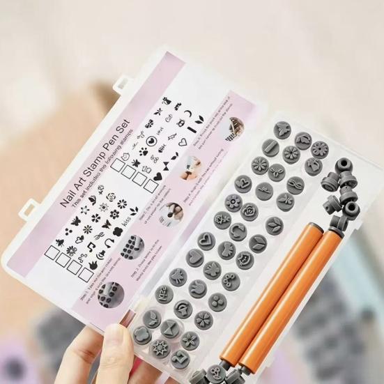 1 Set Nail Stamp Pens with Interchangeable Heads, Nail Art Stamper Tools with 36/48 Patterns, DIY Manicure Design Stamping Pen for Women, Beginner