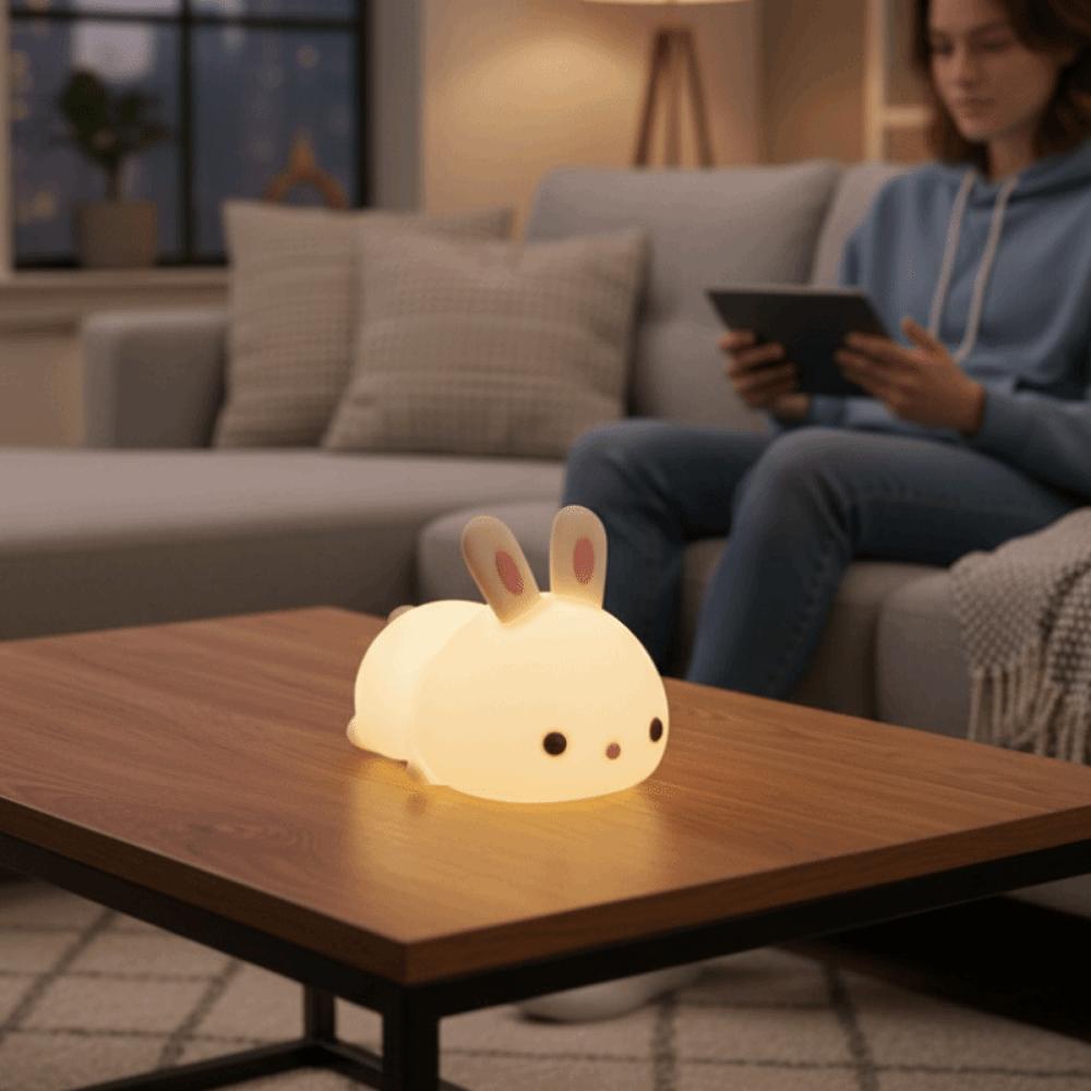 Cartoon Touch Sensor Rabbit Night Light 16 Colors Colorful Bunny Lamp Dimmable Silicone Ambient Light Bedside Light