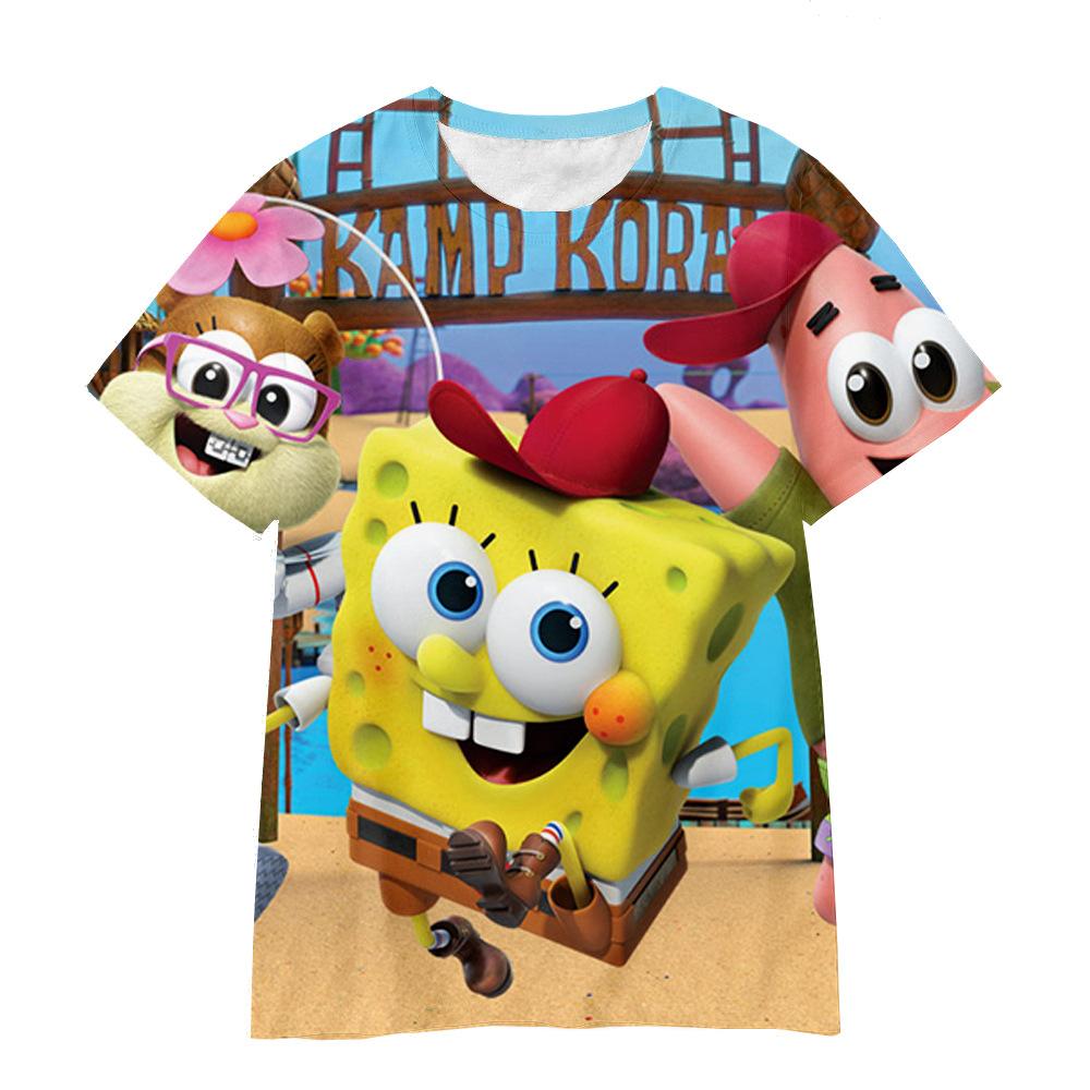 Sommer Rundhals 3D SpongeBob Schwammkopf Bedruckte T-Shirts Modische Lässige Kurzarm Kinder Jungen und Mädchen Kinder Unisex T-Shirts