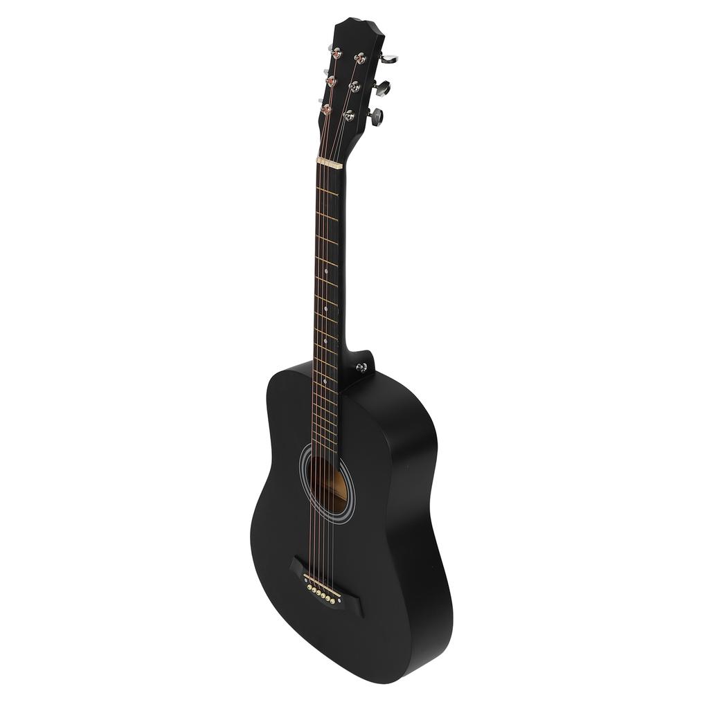 Acoustic Guitar Kit 38 Inch Black Matte Rounded Folk Guitar with Spare Strings Capo Picks Guard Plate Carrying Case