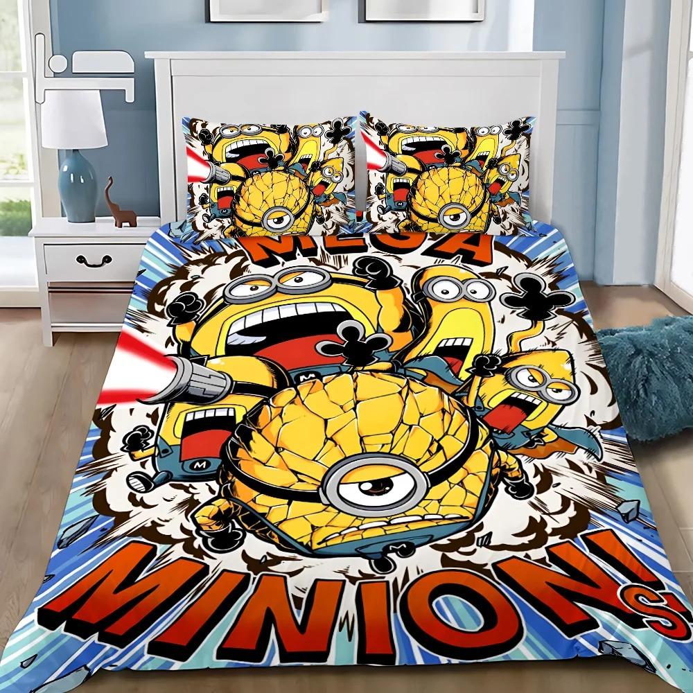 Fashion 3D Cartoon Movie M-Minions Duvet Cover Pillowcases Bedding Set, for Adult Girl Boy Bedroom DecorationGift,Birthday Gift
