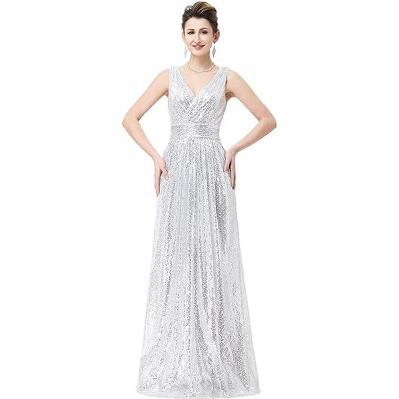 Women's Sequined Bridesmaid Dress Sleeveless Extra Long Evening Dress Prom Dress Gala Welcome Dress Women
