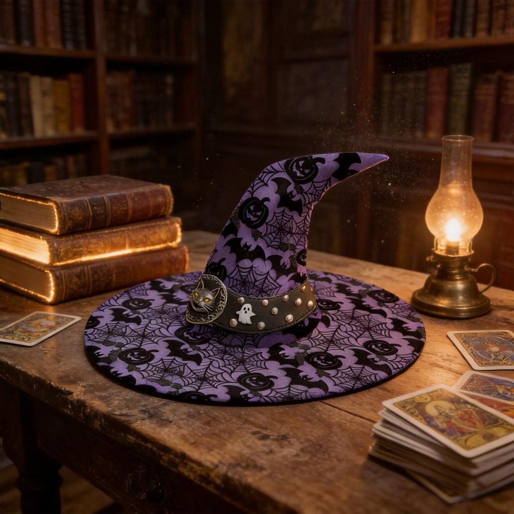 Halloween Witch Hat Costume With Bat And Pumpkin Print For Stage Performance And Party Decor