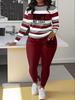 Women's Two-Piece Letter Print Striped Set: Casual Long-Sleeve T-Shirt & Sweatpants/Leggings