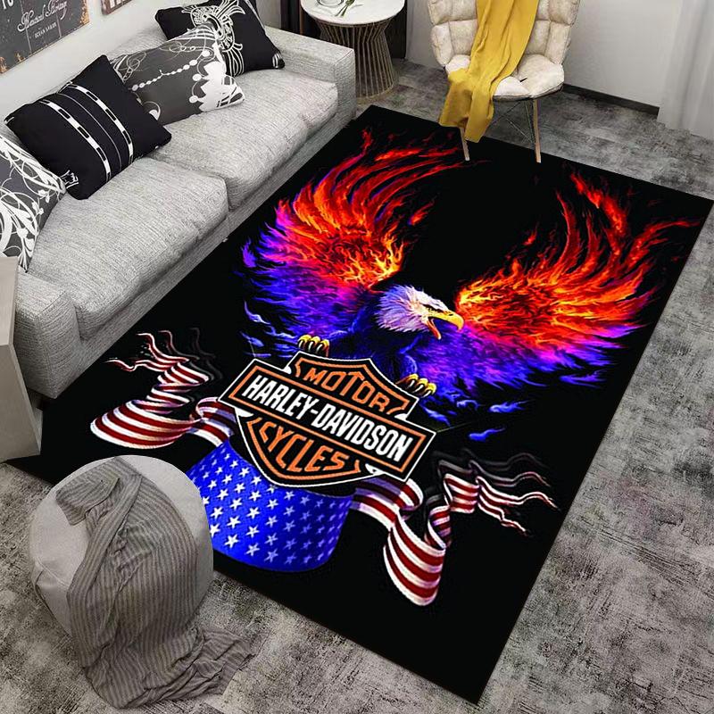 "Harley-Davidson Motorcycles Inspired Retro Design Carpet with Vintage Artwork" Suitable for Use As an Anti-slip for Room and Bedroom Sofas
