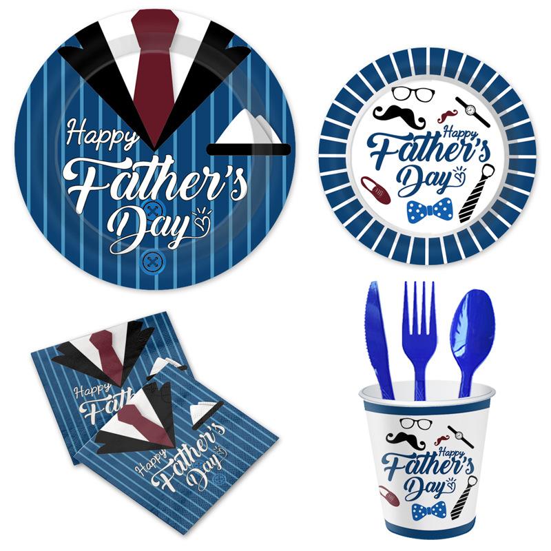 Father'S Day Themed Party Decorations Disposable Paper Plates Tissue Paper Cups Tablecloths Men'S Party Decorations