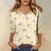 Women's V-Neck Three-Quarter Sleeve Small Floral Print Blouse - Loose Fit Casual Top for Summer