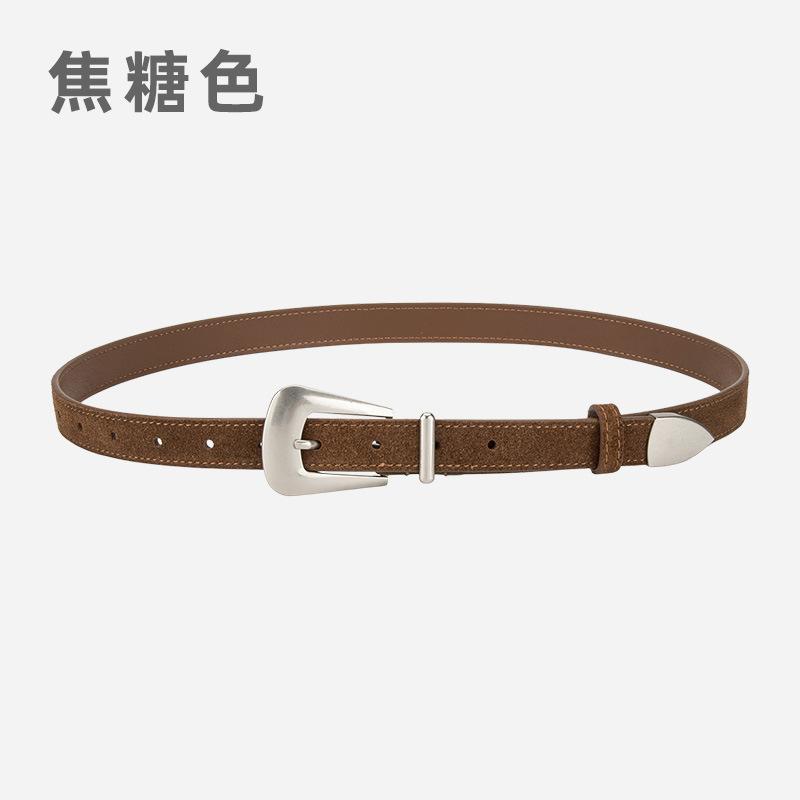 Ladies Belt Silver Needle Buckle Frosted Velvet Retro Jeans Decorative Premium Leather Belt Women