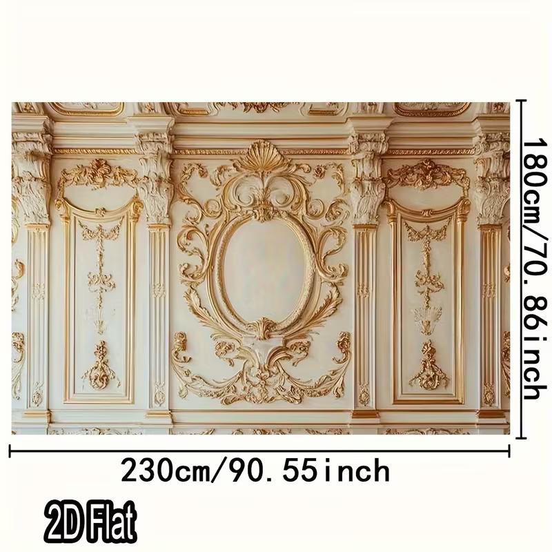 2D Barock-Kulisse im Vintage-Stil, Luxuriöser Goldener Palastwand-Hintergrund für Studio-Porträts