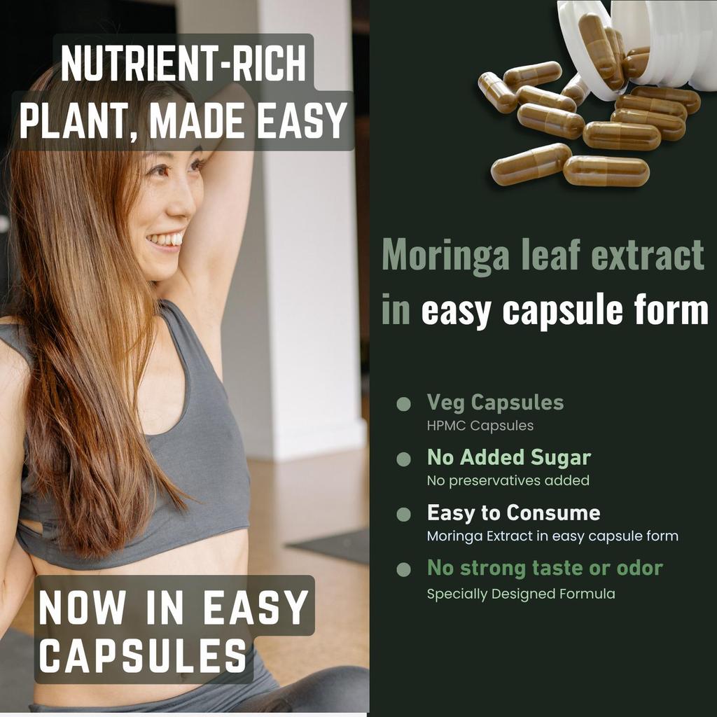 Heroot Moringa Oleifera Blattkapseln 1000mg | Pflanzenpulver | 60 Kapseln