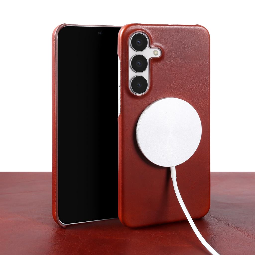 For Magsafe Case for Samsung Galaxy S25FE S26 S24 S23 S22 S21 S20FE Business Genuine Leather Back Cover Magnetic Phone Cases