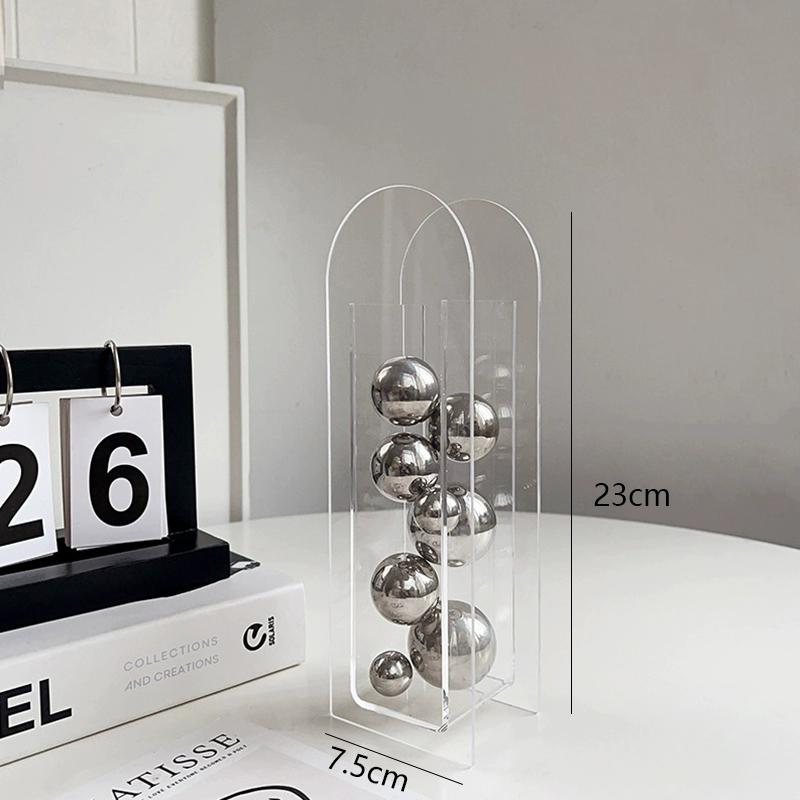 Abstract Art Metal Ball Square Transparent Box Acrylic Container Model Ornament Desk Decoration Ornaments Sphericity Crafts