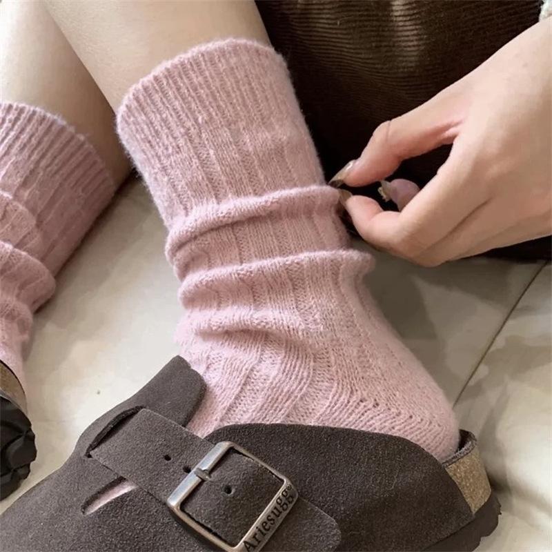 Pink Australian Fleece Socks Thickened Warm Socks Cartoon Striped Cute Plush Floor Socks