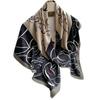 Women' Scarf Black and Beige 90X90 - Floral Line Art in an Elegant Edition