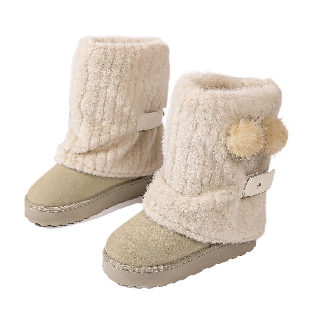 Große Größe dicke Sohle Schneestiefel Winter neue Mode lässig Ein-Pedal mittelhoher Schaft Schneestiefel