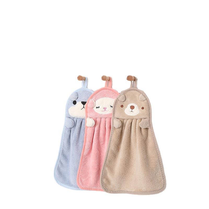 Cartoon Cute Hanging Coral Fleece Hand Towel for Kitchen and Bathroom