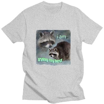 I Am Trying My Best Raccoon Meme T Shirt Funny Print Men Women T-shirt Loose Leisure Fashion Short Sleeve Cotton Cozy T Shirts