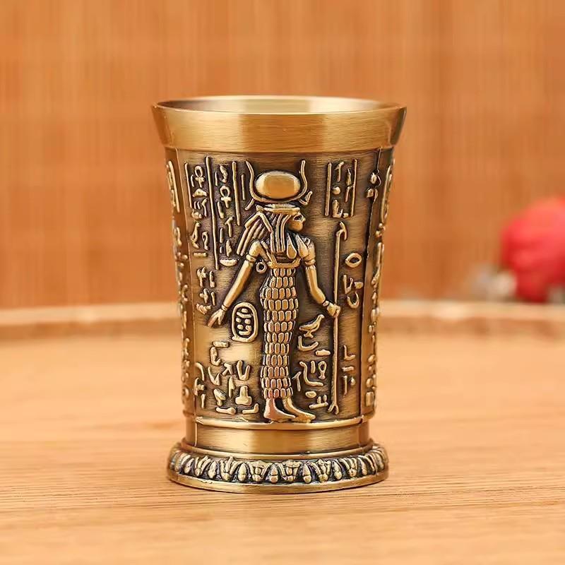 Ancient Egypt Totem Art Relief Retro Bronze Liqueur Wine Glass Vermouth Absinthe Cocktail Cup Metal Liquor Vodka Small Wineglass