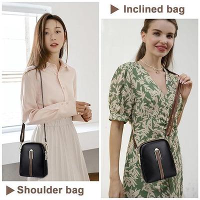 Stylová crossbody kabelka z PU kůže pro dívky, ženy Kabelka na telefon na popruh Dvouvrstvá denní kabelka s odnímatelným ramenním pásem Malá kabelka na zip