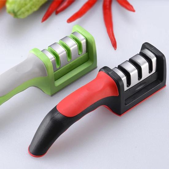 Kitchen Sharpener Speed Grinding Comfortable Grip 3 Stage Slots Non-Slip Safe Efficient  Manual Sharpener for Home